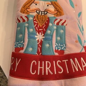 Pink With Red Border Christmas Tree Skirt With Multi Color Nutcracker 48"